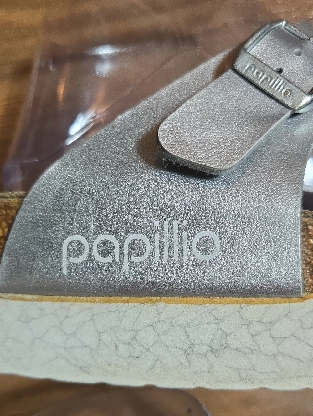 Papillio Birkenstock Gizah Silver Leather Toe-Post Platform Sandals